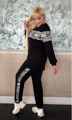 Siyah Uzun Kollu zebra şeritli takım