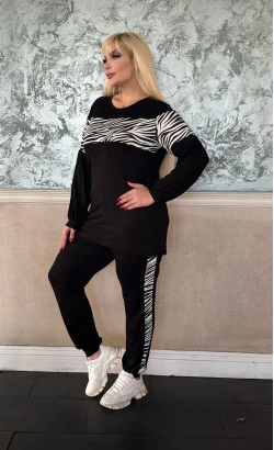 Siyah Uzun Kollu zebra şeritli takım