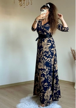 Full Length Navy Blue Floral Dress
