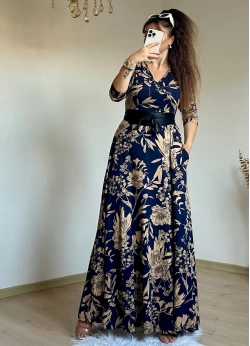 Full Length Navy Blue Floral Dress