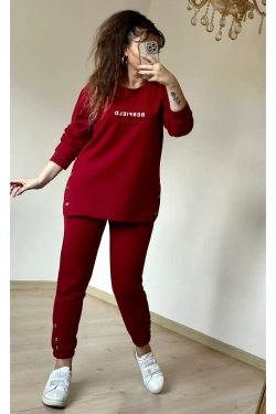 Uzun Kol Yan Çıtçıtlı Bordo Takım