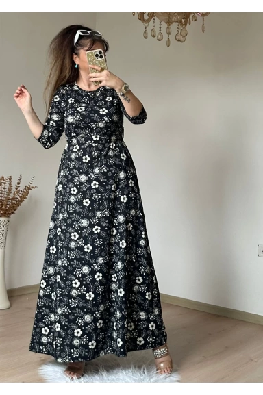 Siyah Çıtır Çıceklı Bürümcük Elbise