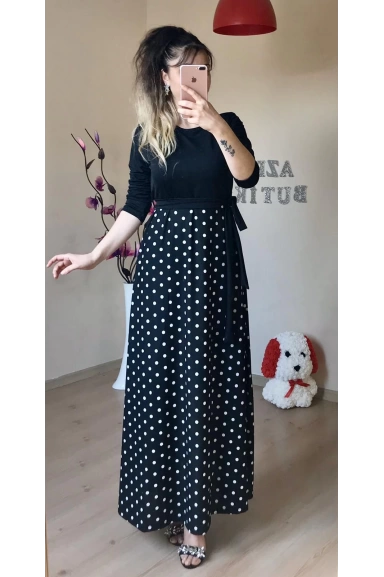 Üst Siyah Alt Puanlı Maxi Boy Penye Elbise