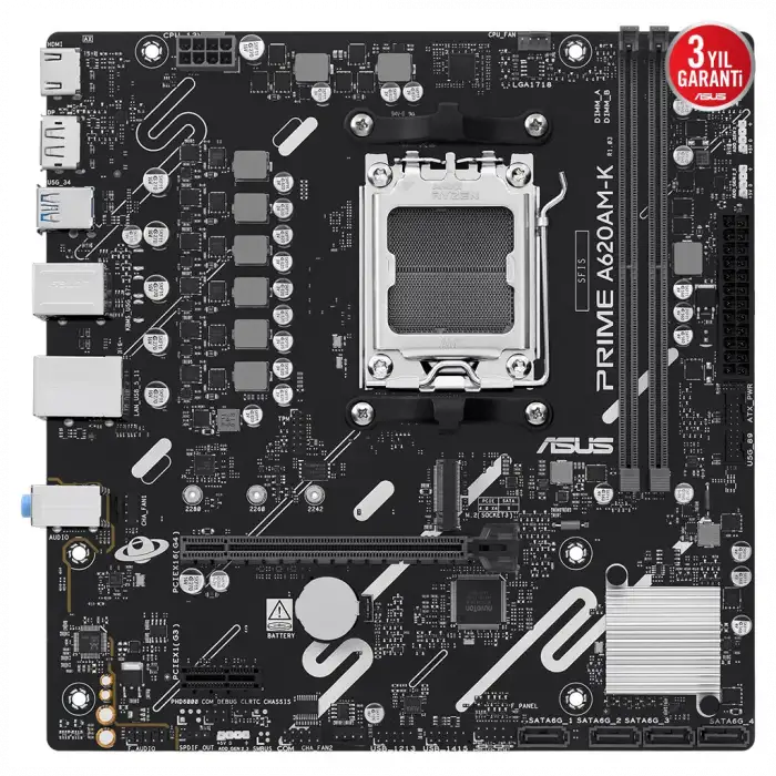 Asus Prıme A620am-k, 2xddr5, 1x M.2, Dp, Hdmı, Am5 Soket Anakart