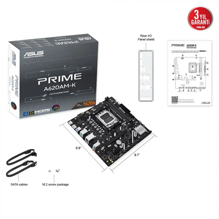 Asus Prıme A620am-k, 2xddr5, 1x M.2, Dp, Hdmı, Am5 Soket Anakart