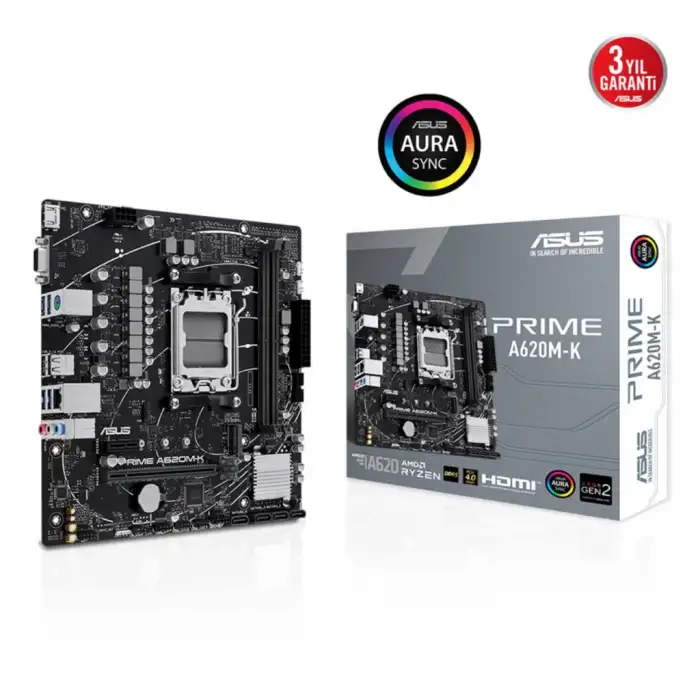Asus Prıme A620m-k, 2xddr5, 1x M.2, D-sub, Hdmı, Am5 Soket Anakart