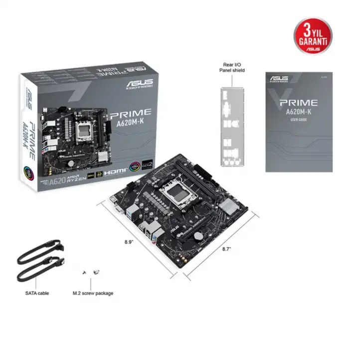 Asus Prıme A620m-k, 2xddr5, 1x M.2, D-sub, Hdmı, Am5 Soket Anakart