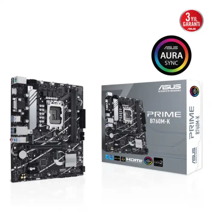 Asus Prıme B760m-k, 2xddr5, 2x M.2, D-sub, Hdmı, 12-13.14.nesil, Lga1700 Soket, Anakart
