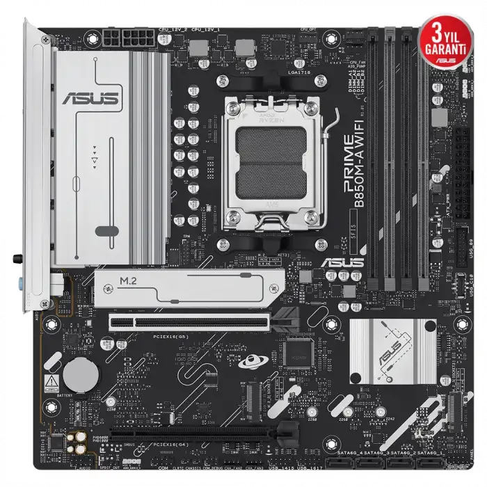 Asus Prıme B850m-a Wıfı, 4xddr5, 3xm.2, 2xdp, Hdmı, Type-c, Wi-fi 6, Bluetooth 5.3, Am5 Soket Anakart