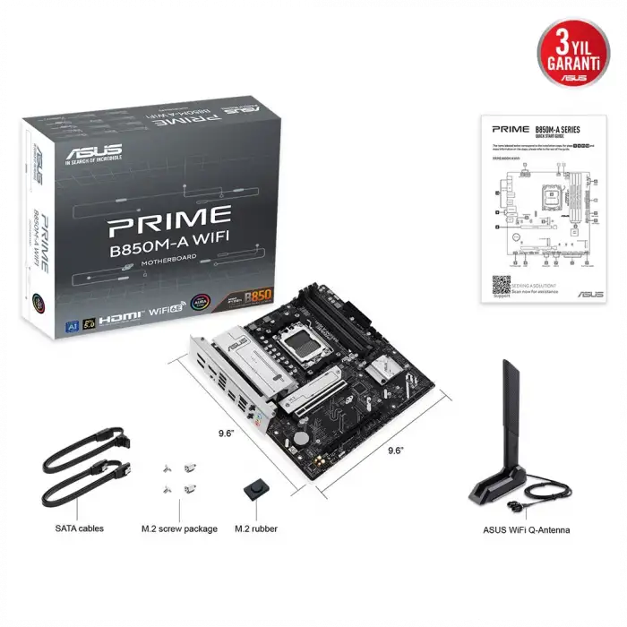 Asus Prıme B850m-a Wıfı, 4xddr5, 3xm.2, 2xdp, Hdmı, Type-c, Wi-fi 6, Bluetooth 5.3, Am5 Soket Anakart