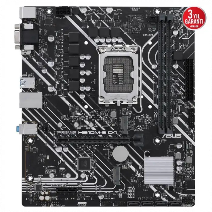 Asus Prıme H610m-e D4-csm, 2xddr4, 2x M.2, D-sub, Hdmı, Dp, 12-13.14.nesil, Lga1700 Soket, Anakart