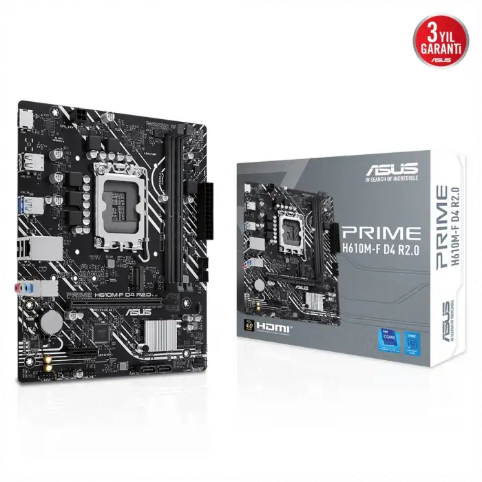 Asus Prıme H610m-f D4 R2.0, 2xddr4, M.2, Hdmı, 12-13.14.nesil, Lga1700 Soket, Anakart