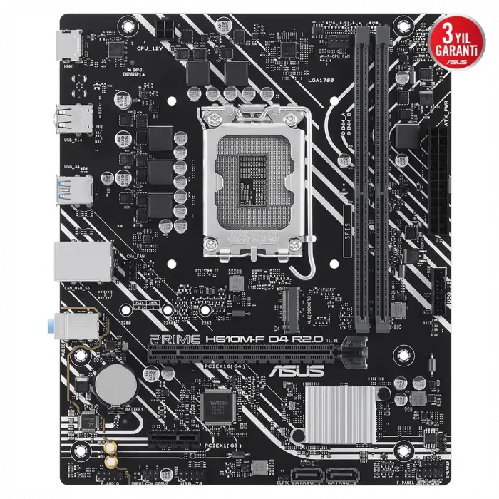 Asus Prıme H610m-f D4 R2.0, 2xddr4, M.2, Hdmı, 12-13.14.nesil, Lga1700 Soket, Anakart