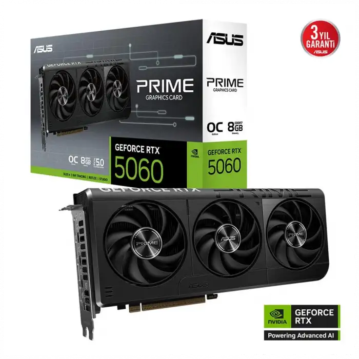 Asus Prıme-rtx5060-o8g, 8gb, 128bit, Gddr7, 1xhdmı, 3xdp Gamıng Ekran Kartı