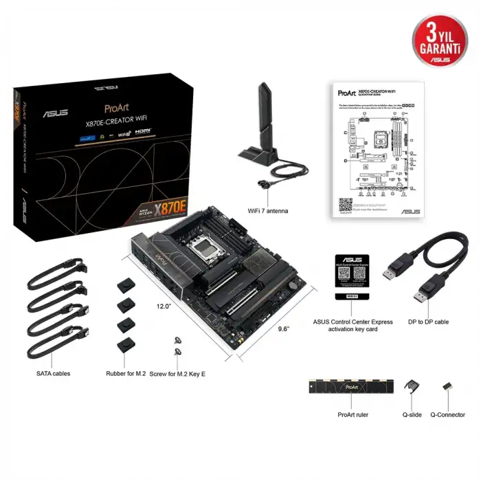 Asus Proart X870e-creator Wıfı, 4xddr5, 4xm.2, Hdmı, Dp, Type-c, Pcıe 5.0, Wi-fi 7, Bluetooth V5.4, Am5 Soket Gamıng Anakart