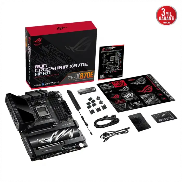Asus Rog Crosshaır X870e Hero, 4xddr5, 5xm.2, Hdmı, Dp, Type-c, Pcıe 5.0, 2xwi-fi 7, Bluetooth V5.4, Am5 Soket Gamıng Anakart