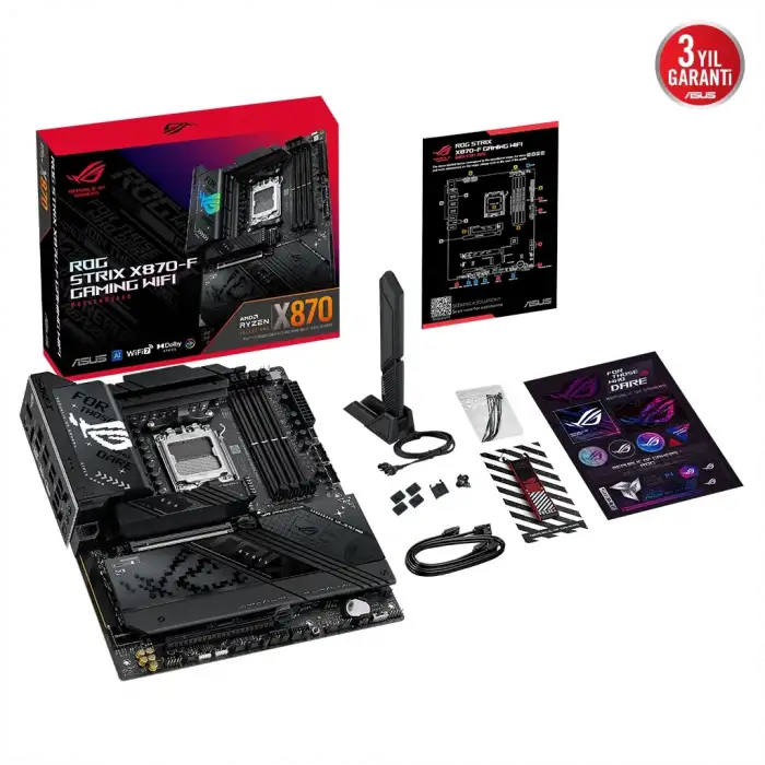 Asus Rog Strıx X870-f Gamıng Wıfı, 4xddr5, 4xm.2, Hdmı, Dp, Type-c, Wi-fi 7, Bluetooth V5.4, Am5 Soket Gamıng Anakart