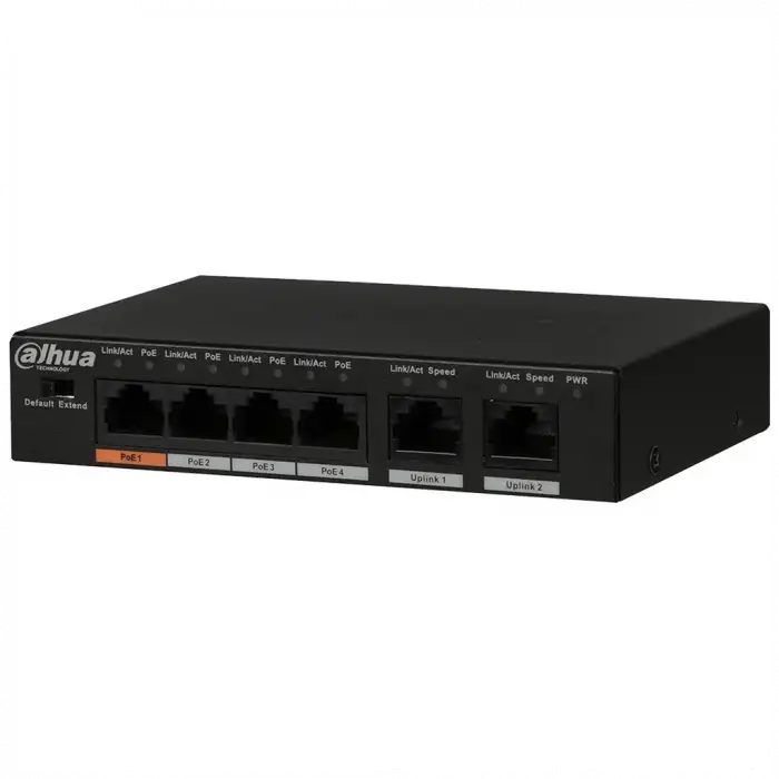 Dahua Pfs3006-4et-60-v2, 4 Port, Megabit, Poe 60w, 2 Port Uplink, Yönetilemez, Masaüstü Switch