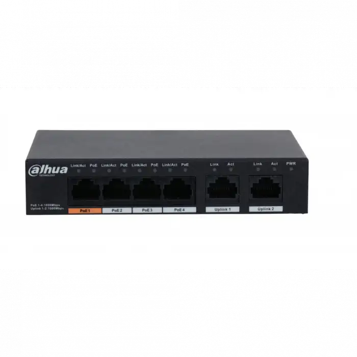 Dahua Pfs3006-4gt-60-v2, 4 Port, Gigabit, Poe 60w, 2 Port Uplink, Yönetilemez, Masaüstü Switch