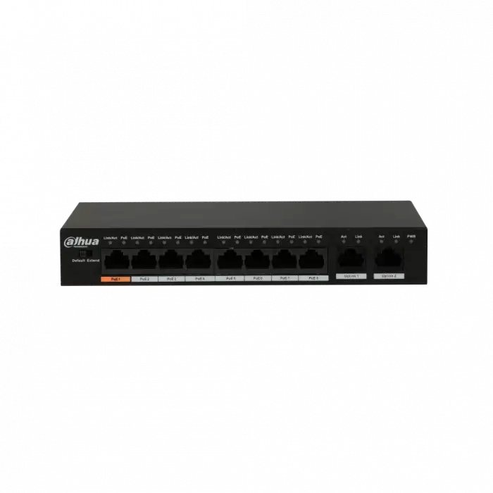 Dahua Pfs3010-8et-96, 8 Port, Megabit, Poe 96w, 2 Port Gigabit Uplink, Yönetilemez, Masaüstü Switch