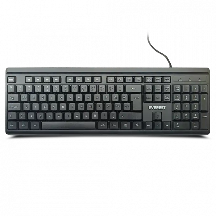 Everest Kb-741f, Usb Kablolu, Türkçe F,  2 Metre Bakır Kablolu, Standart Klavye (siyah)