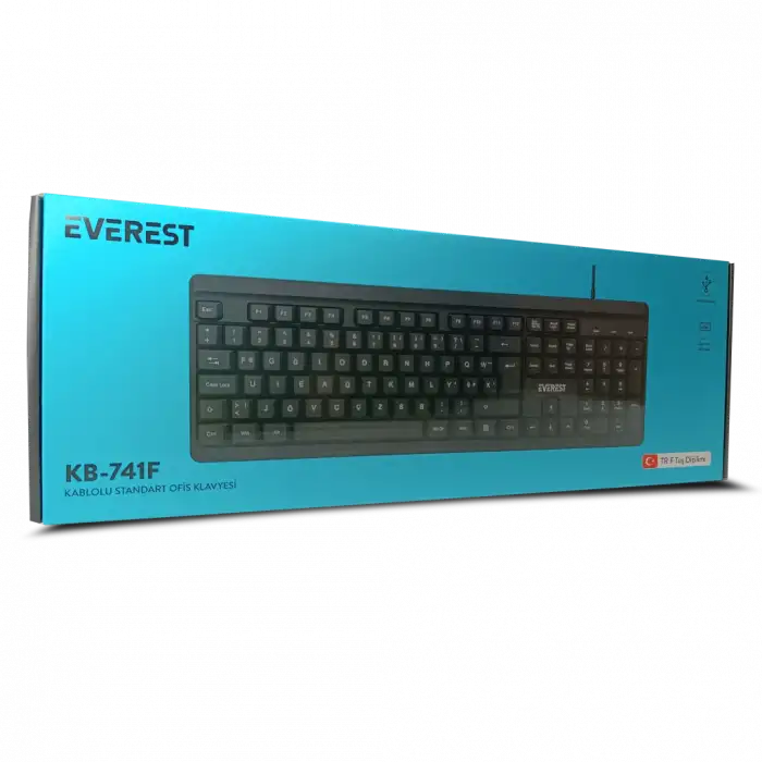 Everest Kb-741f, Usb Kablolu, Türkçe F,  2 Metre Bakır Kablolu, Standart Klavye (siyah)