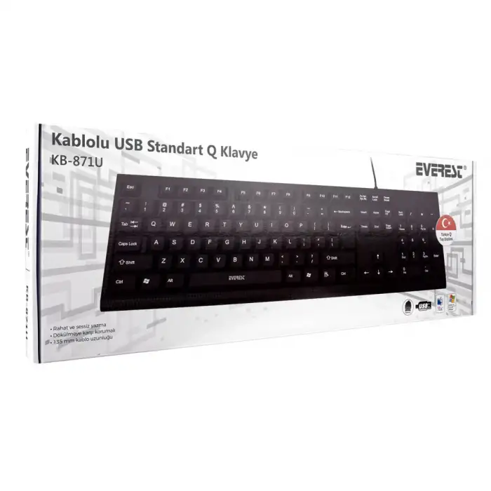 Everest Kb-871u, Usb Kablolu, Türkçe Q,  Standart Klavye (siyah)