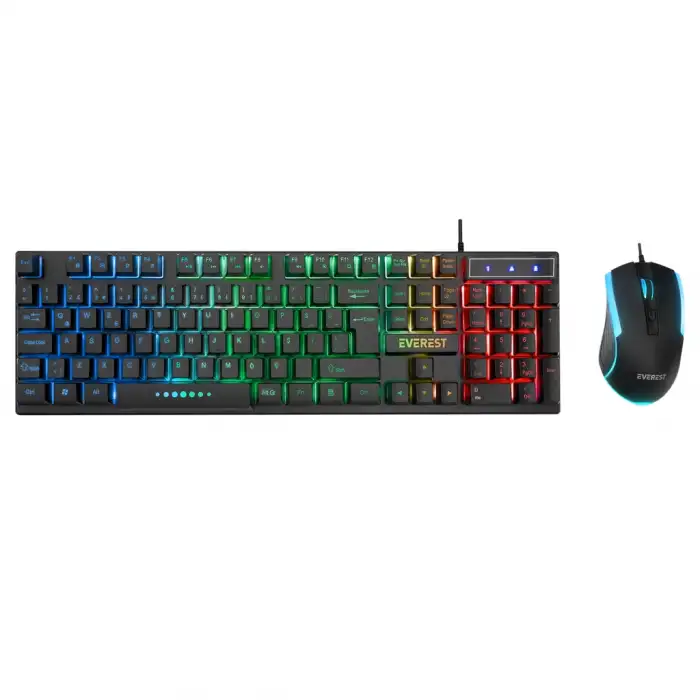 Everest Km-198, Luminax, Rainbow Işıklı, Türkçe Q, Usb Kablolu, Gaming, Klavye Mouse Set
