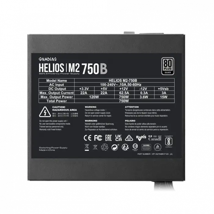 Gamdıas Helıos M2-750b, 750w, 80+ Silver, Aktif Pfc, Gamıng, Atx, Power Supply (psu)