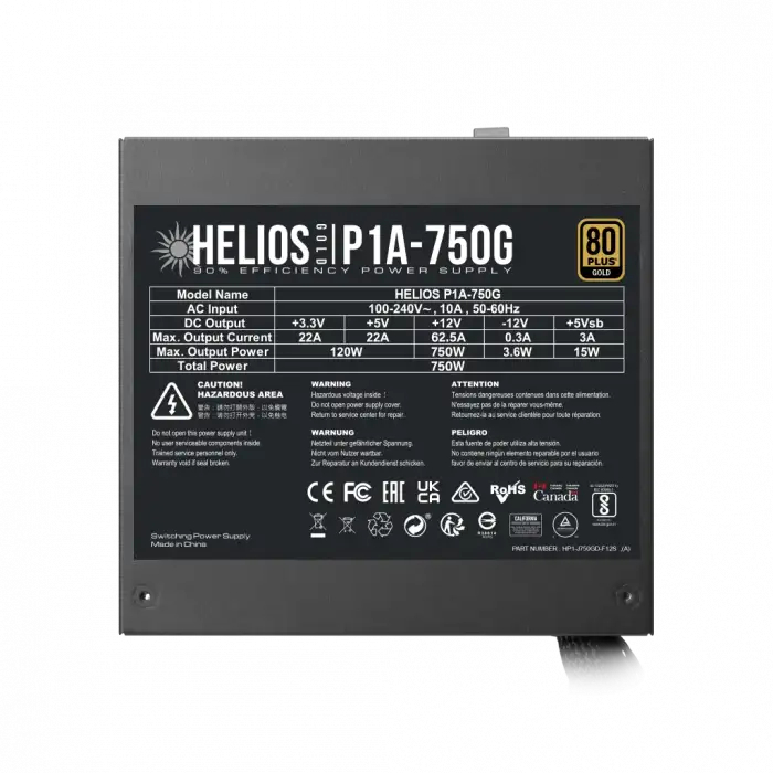 Gamdıas Helıos P1a-750g, 750w, 80+ Gold, Aktif Pfc, Gamıng, Atx, Power Supply (psu)