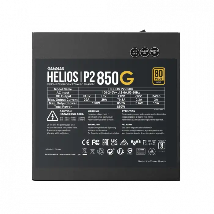 Gamdıas Helıos P2-850g, 850w, 80+ Gold, Full Modüler, Aktif Pfc, Gamıng, Atx, Power Supply (psu)