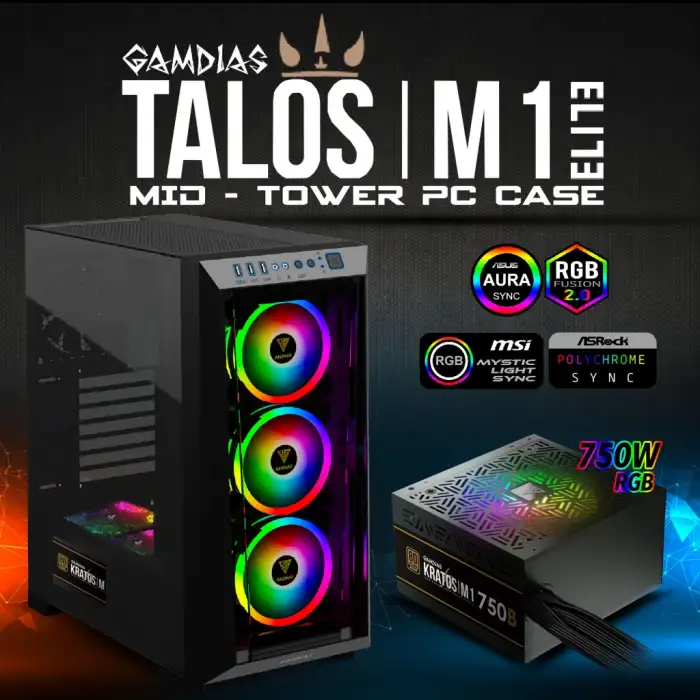 Gamdıas Talos M1 Elite, 750w, 80+ Bronze, Tempered Glass, Argb, Atx Gamıng Kasa