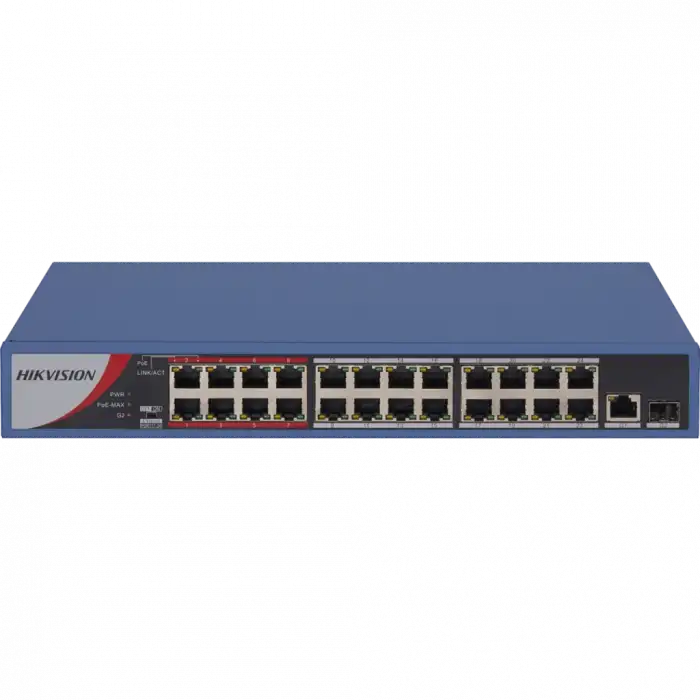 Hıkvısıon Ds-3e0326p-e/m(b), 24 Port, Megabit, Poe 250w, 1 Port Gigabit Uplink, 1 Port Gigabit Sfp, Yönetilemez, Rack Mount Switch
