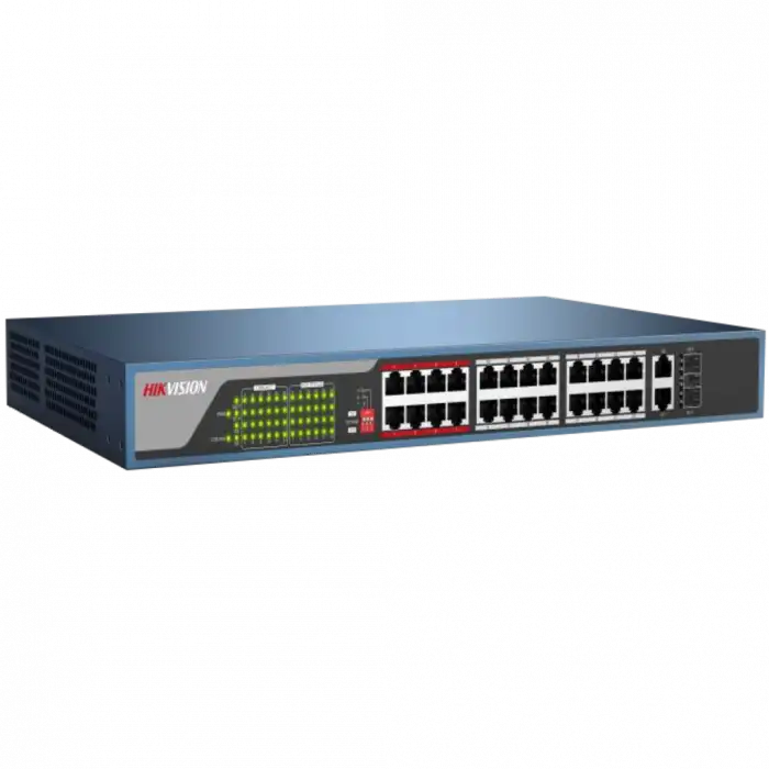 Hıkvısıon Ds-3e0326p-e/m(b), 24 Port, Megabit, Poe 250w, 1 Port Gigabit Uplink, 1 Port Gigabit Sfp, Yönetilemez, Rack Mount Switch