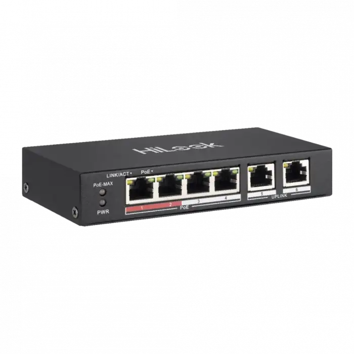 Hılook Ns-0106p-35(b), 4 Port, Megabit, Poe 60w, 2 Port Megabit Uplink, Long Range 250metre, Yönetilemez, Masaüstü Switch
