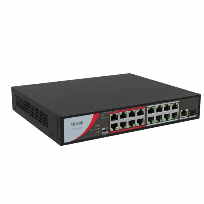 Hılook Ns-0318p-130(b), 16 Port, Megabit, Poe 130w, 1 Port Gigabit Lan, 1 Port Gigabit Sfp, Long Range 250metre, Yönetilemez, Masaüstü Switch