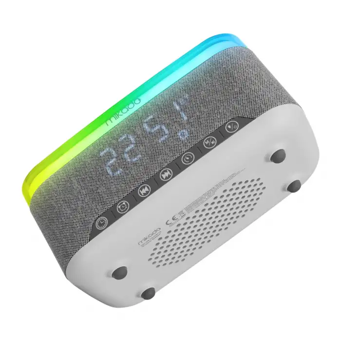 Mıkado Md-w8, 10w, Taşınabilir, Usb/type-c/bt/tf, Rgb Işıklı, 1200mah, 15w Kablosuz Şarj, Gece Lambası, Alarmlı Saat, Bluetooth Speaker
