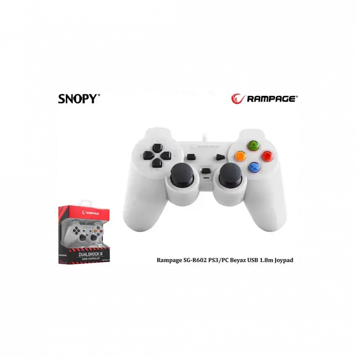 Rampage Sg-r602, Beyaz, Pc/ps3, 1.8mt Kablolu, Çift Titreşimli, Gamepad