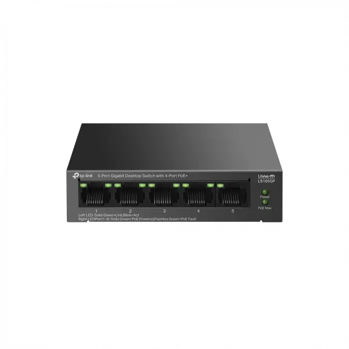 Tp-lınk Ls105gp, Green Tech, 5 Port, Gigabit, 4 Port Poe 65w, Metal Kasa, Yönetilemez, Masaüstü Switch