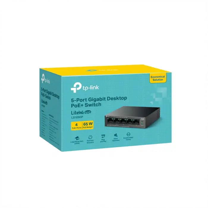 Tp-lınk Ls105gp, Green Tech, 5 Port, Gigabit, 4 Port Poe 65w, Metal Kasa, Yönetilemez, Masaüstü Switch