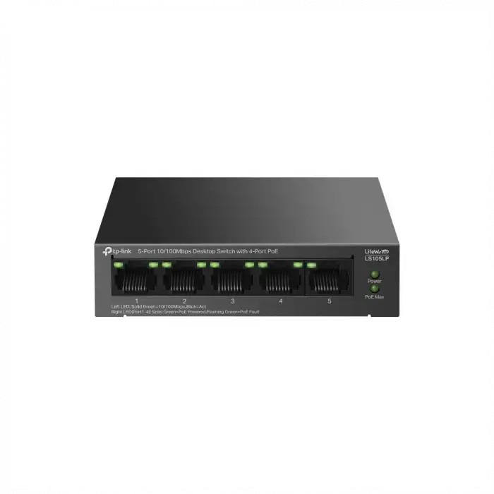 Tp-lınk Ls105lp, Green Tech, 5 Port, Megabit, 4 Port Poe 41w, Metal Kasa, Yönetilemez, Masaüstü Switch