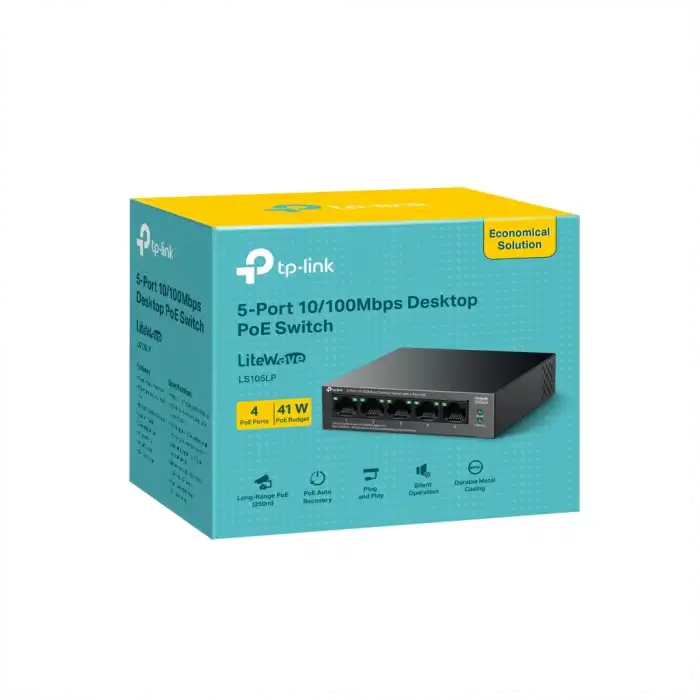 Tp-lınk Ls105lp, Green Tech, 5 Port, Megabit, 4 Port Poe 41w, Metal Kasa, Yönetilemez, Masaüstü Switch