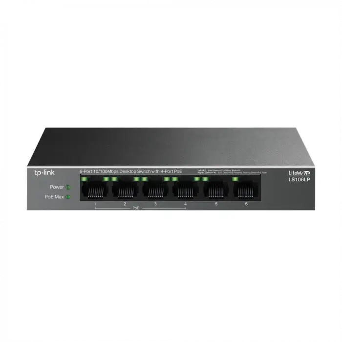 Tp-lınk Ls106lp, Green Tech, 6 Port, Megabit, 4 Port Poe 41w, Metal Kasa, Yönetilemez, Masaüstü Switch