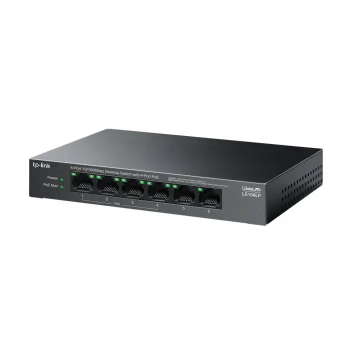 Tp-lınk Ls106lp, Green Tech, 6 Port, Megabit, 4 Port Poe 41w, Metal Kasa, Yönetilemez, Masaüstü Switch