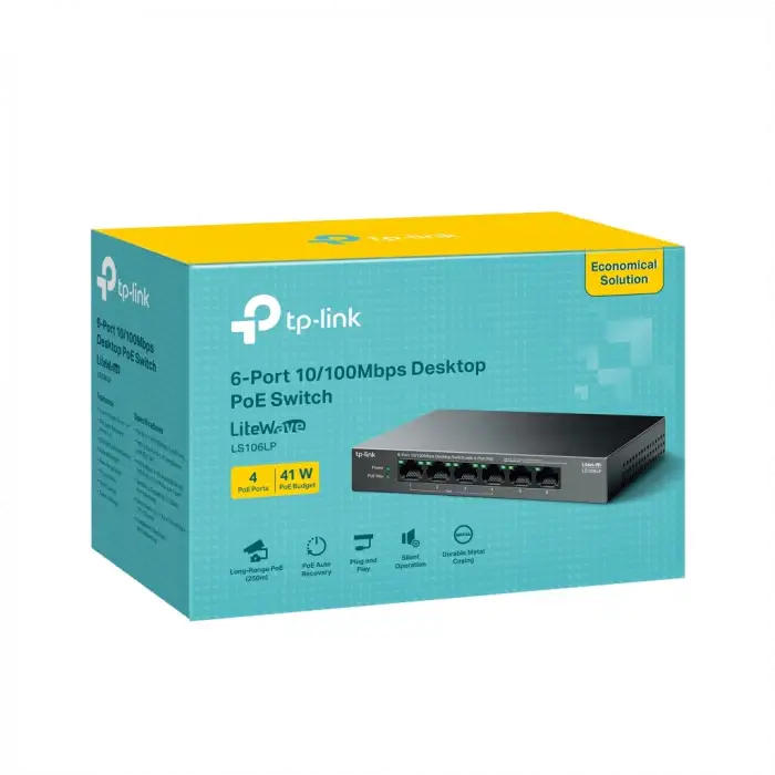 Tp-lınk Ls106lp, Green Tech, 6 Port, Megabit, 4 Port Poe 41w, Metal Kasa, Yönetilemez, Masaüstü Switch