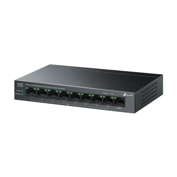 Tp-lınk Ls109p, Green Tech, 8 Port Megabit, Poe 63w, 1 Port Uplink, Long Range 250mt, Yönetilemez, Metal Kasalı Switch