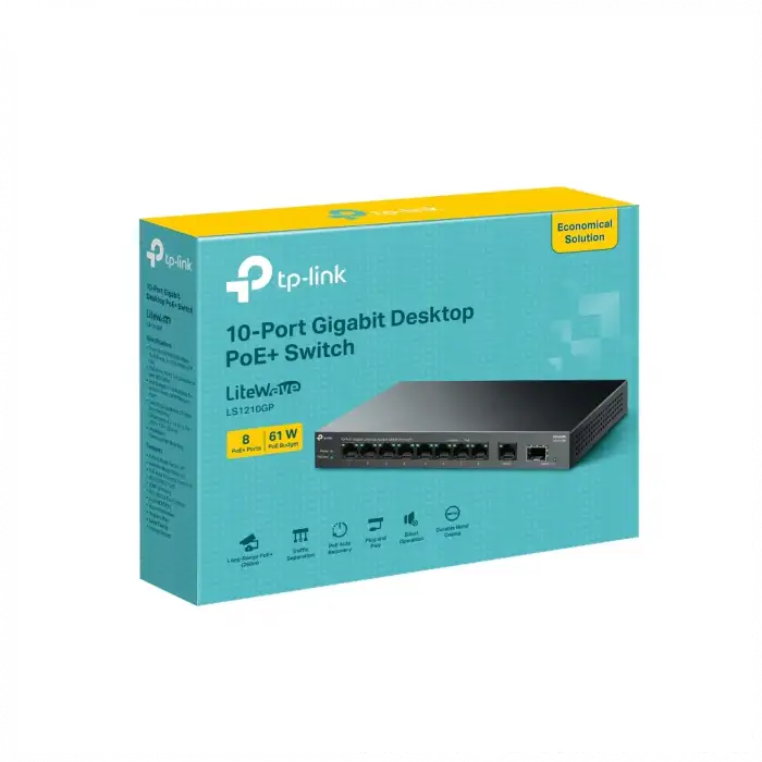 Tp-lınk Ls1210gp, Green Tech, 8 Port Gigabit, Poe 61w, 1 Port Gigabit Uplink, 1 Port Gigabit Sfp, Yönetilemez Masaüstü Switch