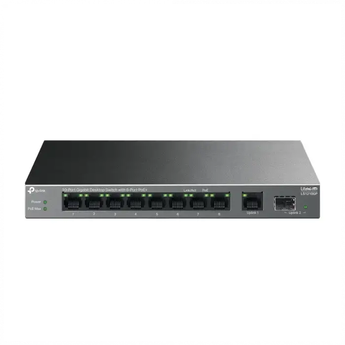 Tp-lınk Ls1210gp, Green Tech, 8 Port Gigabit, Poe 61w, 1 Port Gigabit Uplink, 1 Port Gigabit Sfp, Yönetilemez Masaüstü Switch