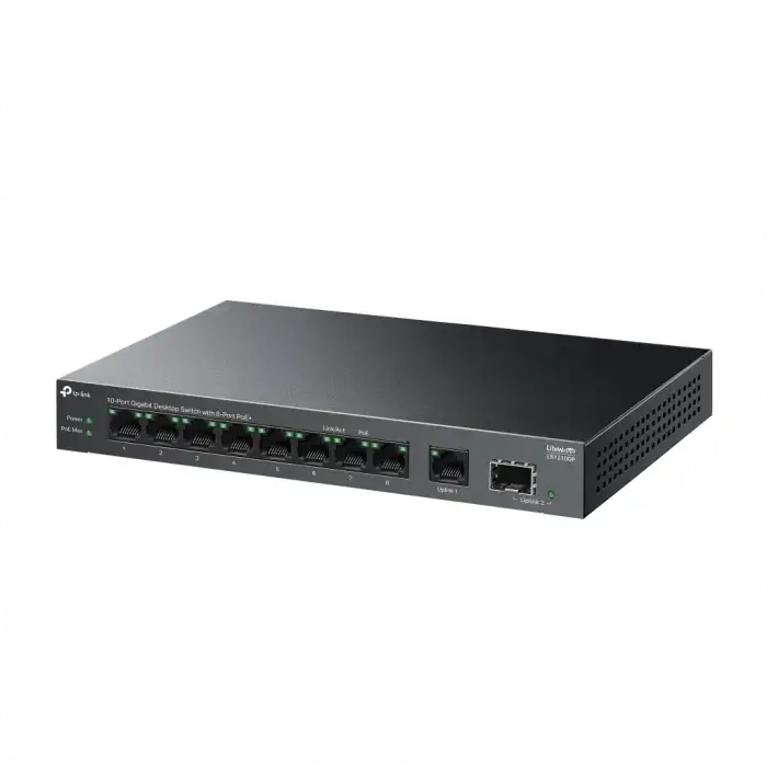 Tp-lınk Ls1210gp, Green Tech, 8 Port Gigabit, Poe 61w, 1 Port Gigabit Uplink, 1 Port Gigabit Sfp, Yönetilemez Masaüstü Switch