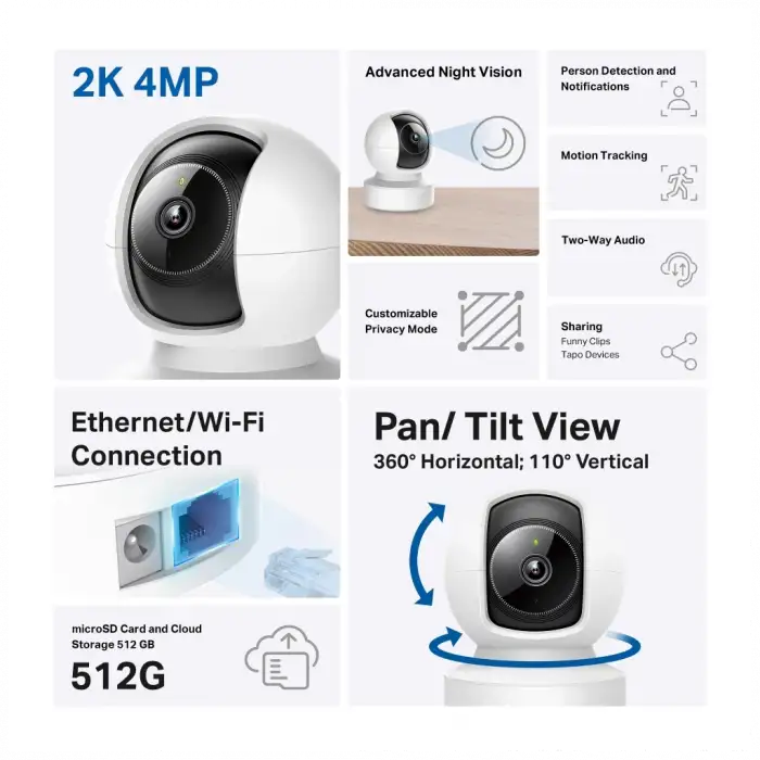 Tp-lınk Tapo C222, 4,0mpix, İç Ve Dış Mekan, Wifi-ethernet, 12mt. Gece Görüşü, 360 Dönüş, Dikey Ve Yatay Hareket, İki Yönlü Ses, Yapay Zeka Destekli Güvenlik Kamerası